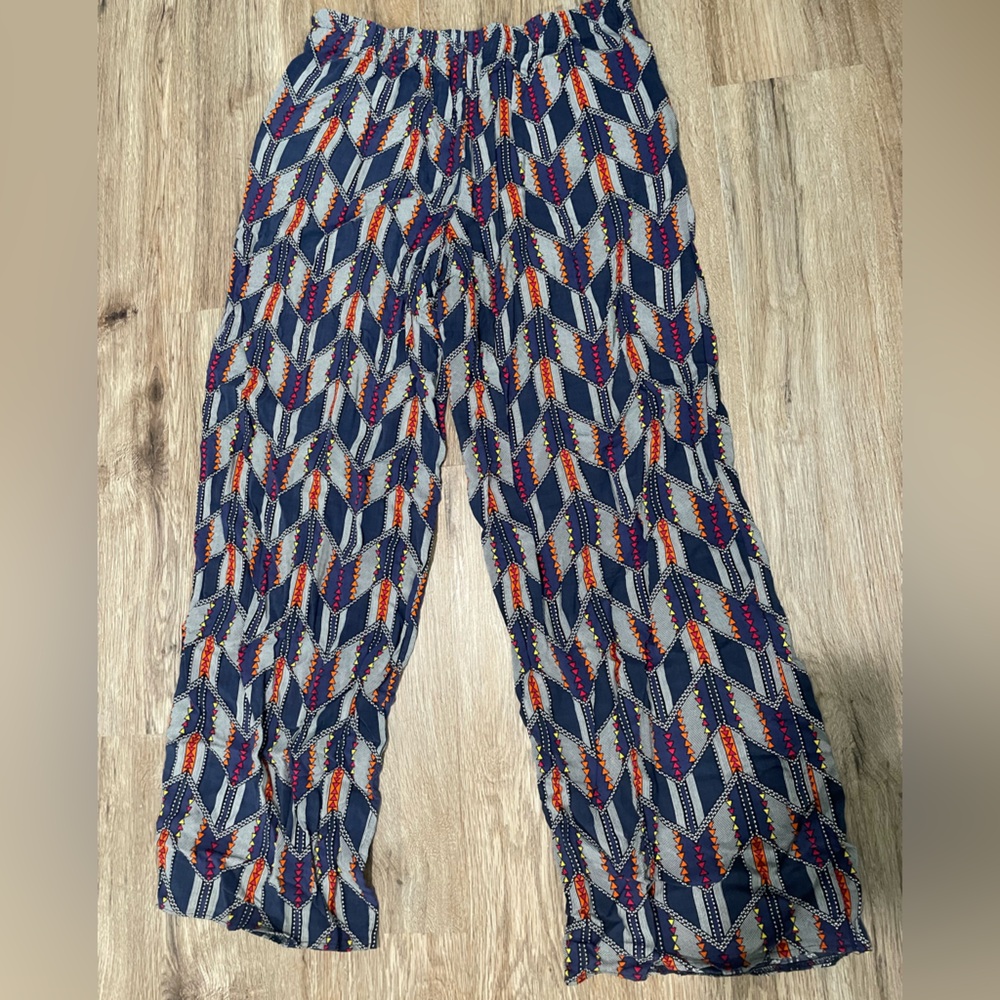 Bohemian-style Colorful Flowy Pants— polyester and viscose— Fits Like Size S/M